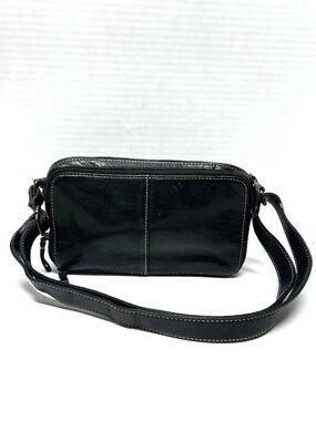 Fossil black leather handbag with exposed contrast stitching